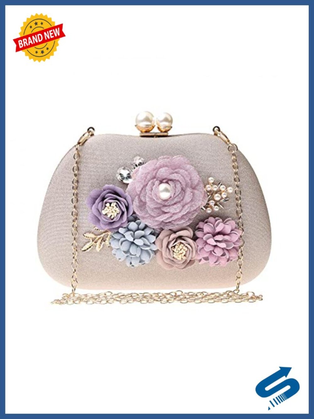 Faux Leather Satin Floral Evening Clutch Crossbody Bag Wedding